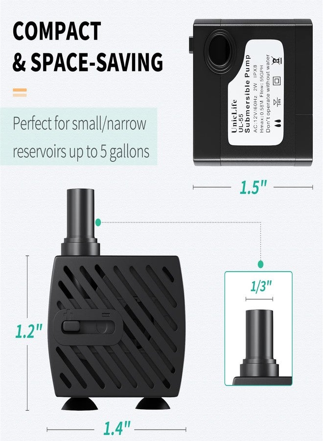 Uniclife Pet Replacement Pump 60 GPH 2W 2ft High Lift Quiet Pump for Smart Pet Fountains 12 V Compact Submersible Water Pump with 120 V Converter Adaptor for Nano Fish Tanks Bowls Up to 5 Gallons - Image 2